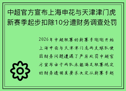 中超官方宣布上海申花与天津津门虎新赛季起步扣除10分遭财务调查处罚